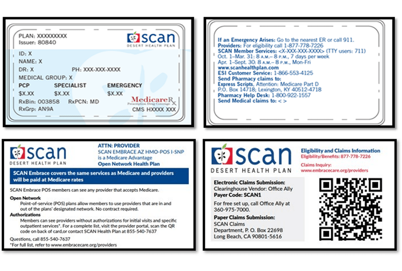 View of SCAN Desert Health Plan cards.